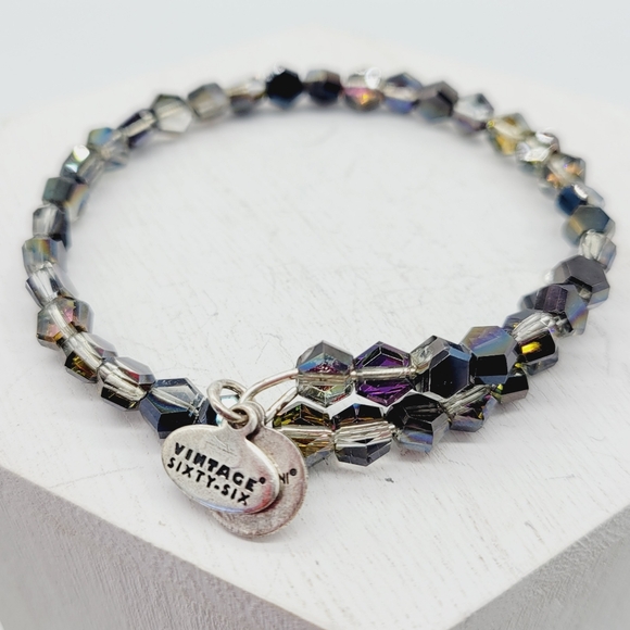 Alex and Ani Jewelry - Alex and Ani Vtg Sixty-Six Collection Black Vitrail Crystal Beaded Wrap Bracelet